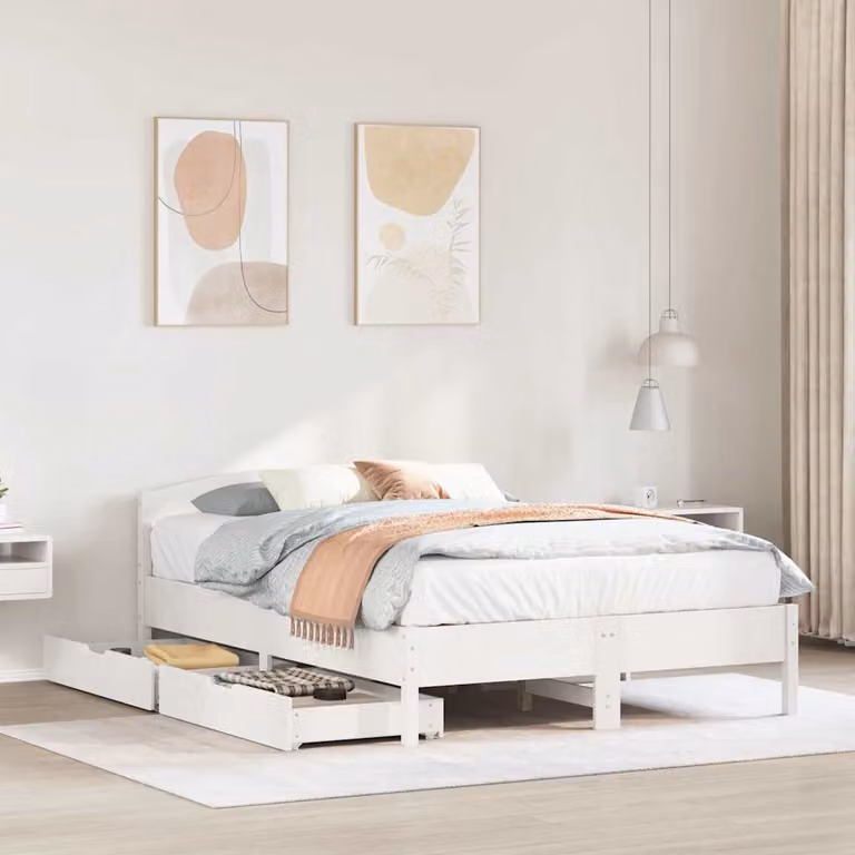 Letto senza materasso vidaXL in legno massello di pino bianco L: 140.5 cm, P: 195.5 cm, H: 74.5 cm