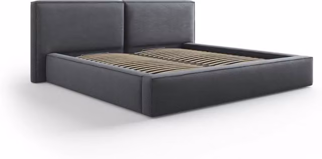 Letto con cassettone e testiera doppia Arendal di Cosmopolitan Design in tessuto strutturato grigio scuro L/P/H: 200 x 200 x 132 cm – 1