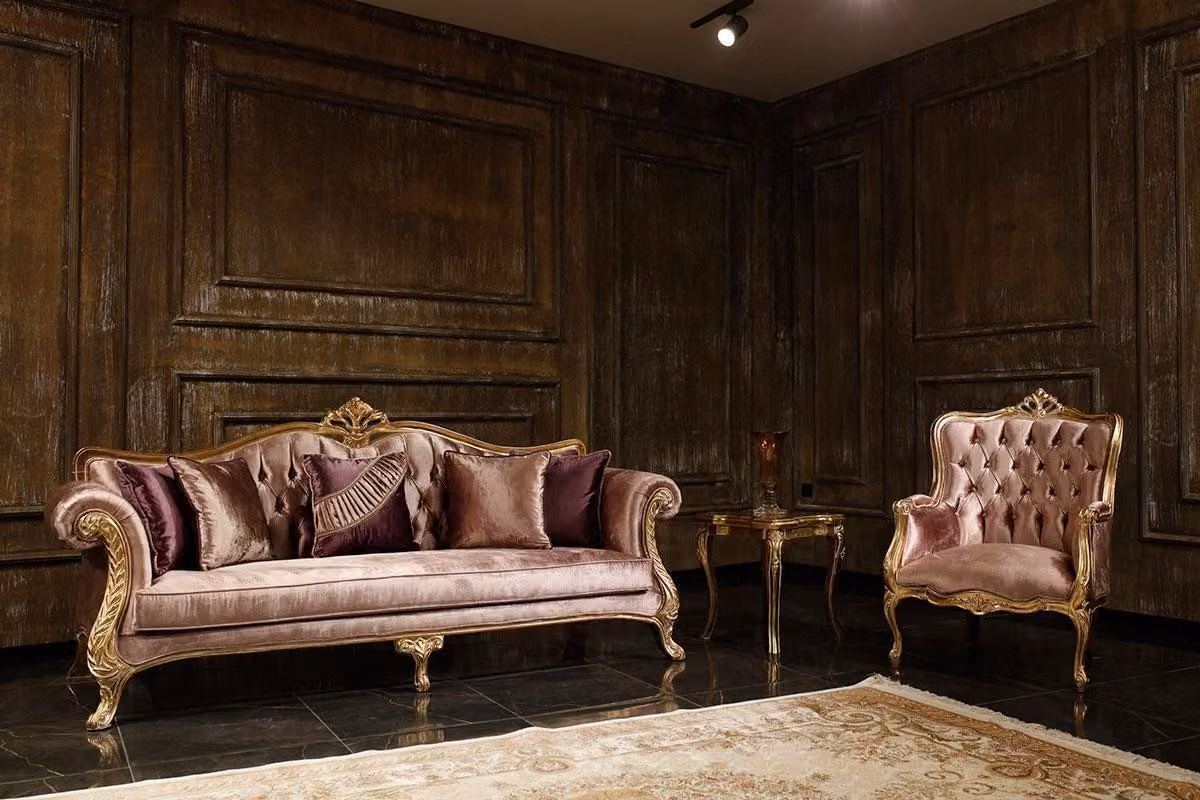 Klassische Rosa Chesterfield Sofagarnitur 3-Sitzer Couchtisch Sessel