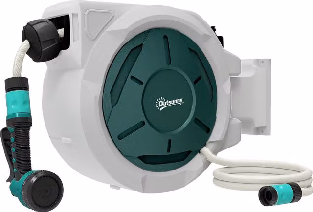 Avvolgitubo da parete automatico Outsunny grigio con tubo da 30 m e Ø 13 mm
