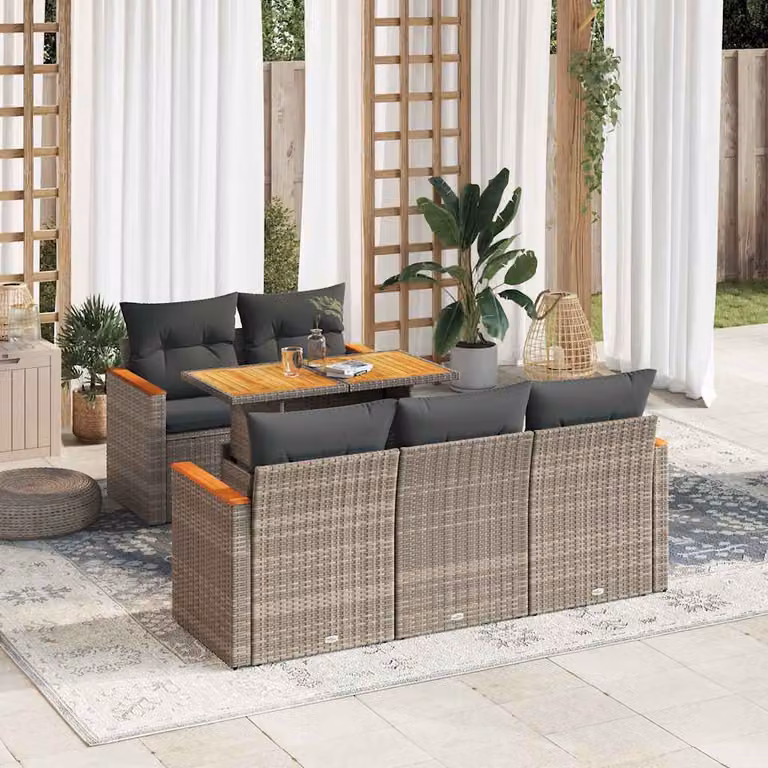 Maison Exclusive - Set Divano da Giardino 6pz con Cuscini Grigio Polyrattan Acacia