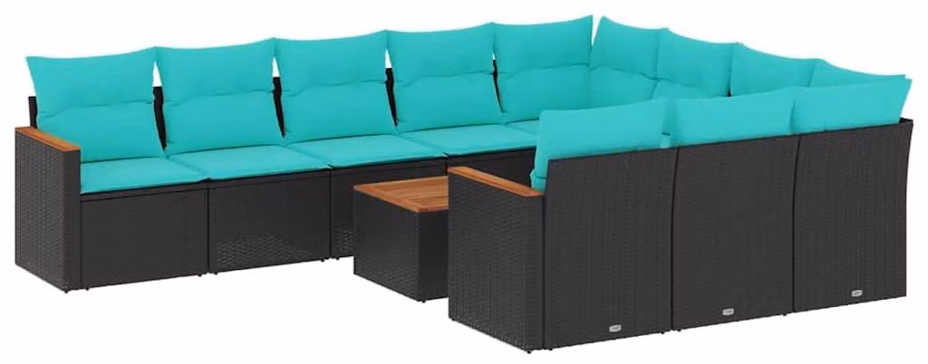 Set di mobili da giardino in polipropilene effetto rattan - 11 pezzi - Colore nero - Materiale resistente agli agenti atmosferici