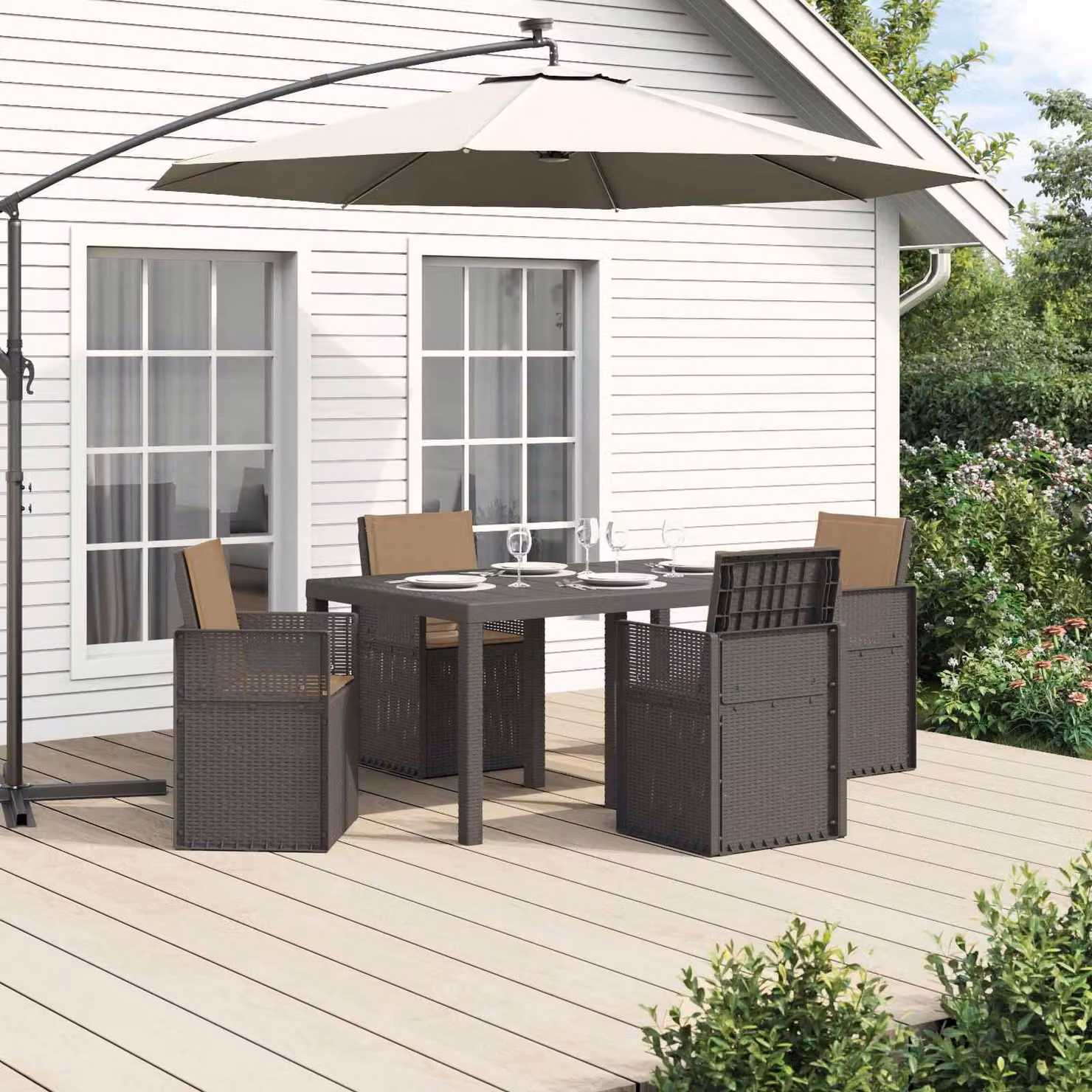 Maison Exclusive - Set da pranzo per esterno, 5 pezzi, color grigio chiaro e color taupe, materiale PP