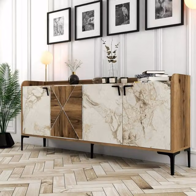 Credenza Also DMORA per soggiorno, armadio basso per TV in legno e metallo, Noce e Bianco, L 180 x P 35 x H 78 cm – 1