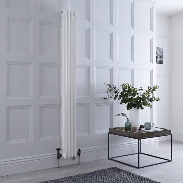 Radiatore Misto Verticale Bianco Triplo con Valvole in Ottone Anticato senza Termostato - 1800mm x 200mm - Regent