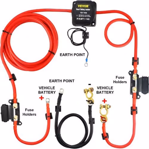 Kit Relè di Carica Split Charge VEVOR JDQTJ-6M 12V CC con Cavo Rosso 110A per Camper, Roulotte e Applicazioni Marine