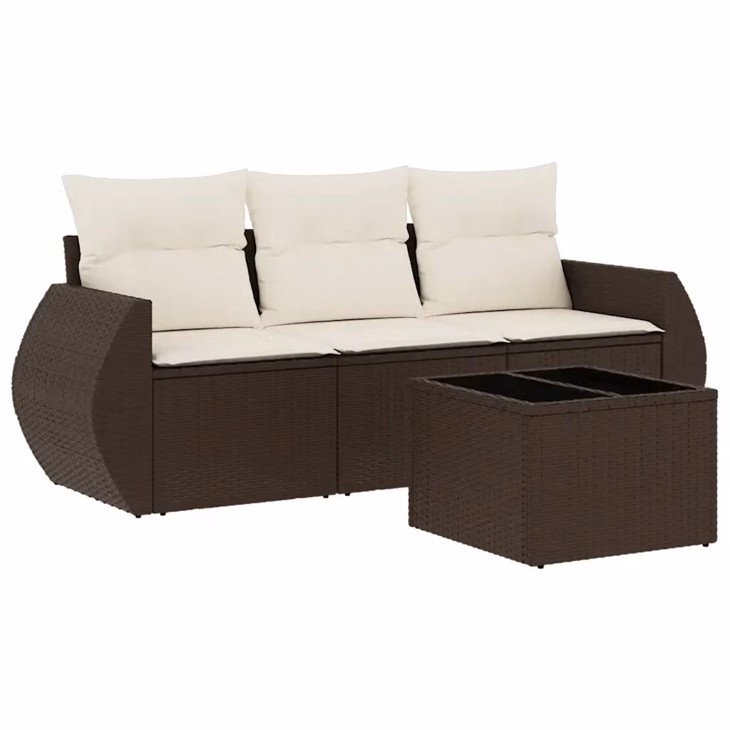 Set Divano da Giardino vidaXL 4 pz con Cuscini Marrone e Bianco in Polyrattan e Metallo – 2