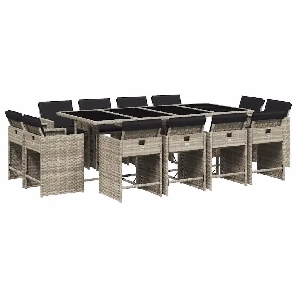 vidaXL Set da Pranzo da Giardino 13pz in Polyrattan con Cuscini e Tavolo in Vetro Grigio Antracite – 2