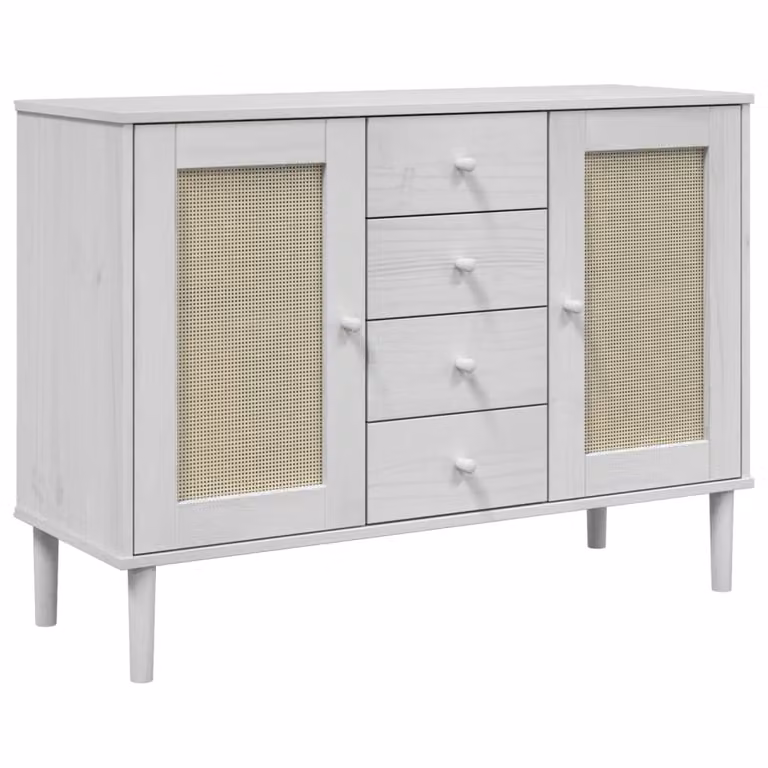 Credenza SENJA Aspetto Rattan Bianco 112x40x80 cm Massello Pino