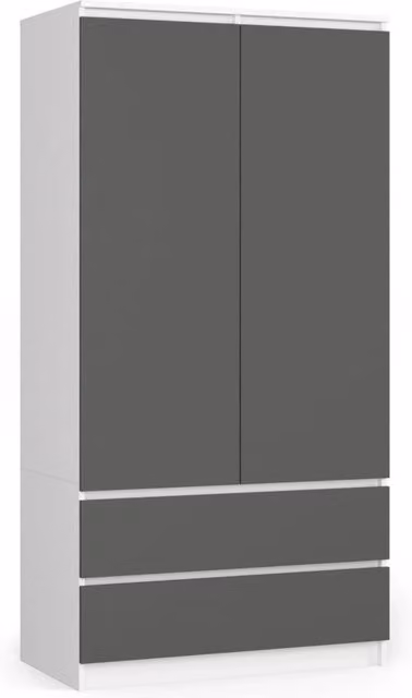 Armadio AKORD S90 Bianca 90 cm 2 ante 2 cassetti inserto frontale Grigio Grafite 90x51x180 cm