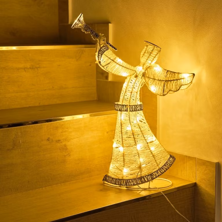 Angelo luminoso 50 cm, bianco caldo, a batteria
