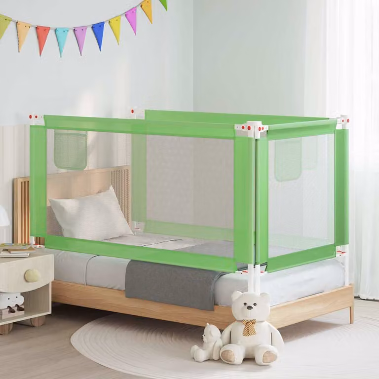 Sponda Letto di Sicurezza per Bambini vidaXL Verde in Tessuto e Metallo, L: 160 cm, H: 25 cm