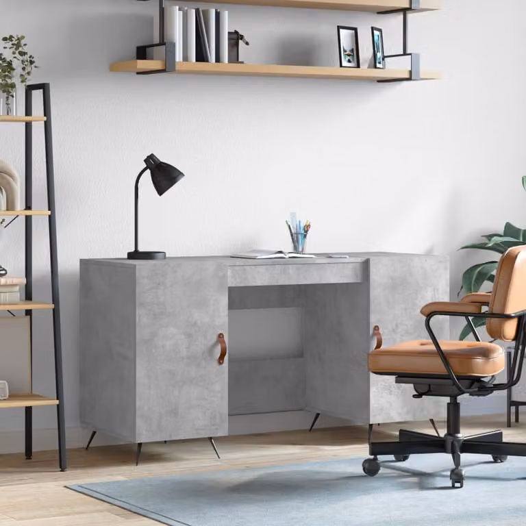 The Living Store Scrivania in cemento grigio 140x50x75 cm Materiale a base di legno