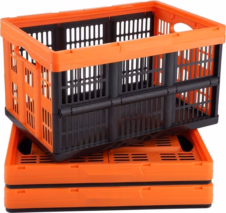 "Set di 3 45L Professional Folding Box PP Transport Box Foldable Storage Box Handle Stackable Boxes Storage Box Folding Boxes Stacking Boxes Storage & Transport - Orange"