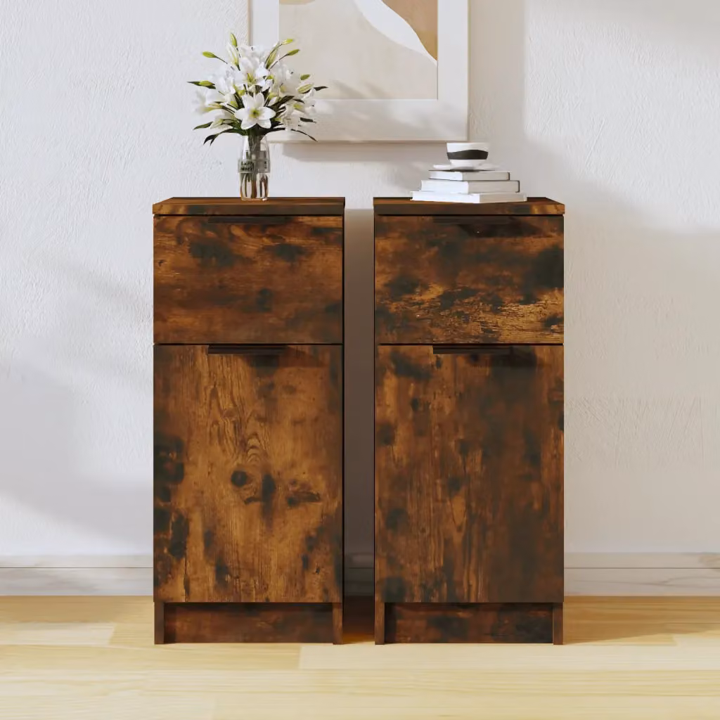 Set di 2 credenze a parete vidaXL in legno multistrato color rovere fumo, design minimalista, L/P/H: 30 x 30 x 70 cm