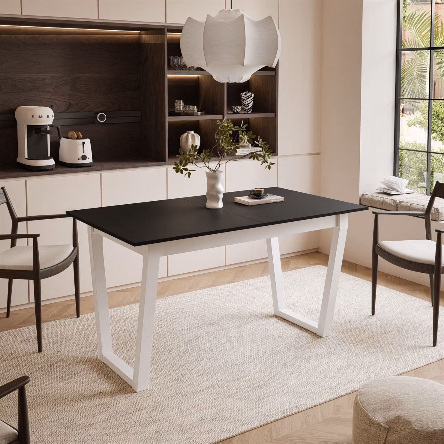 ARTON II tavolo allungabile 140 cm Nero, metallo bianco Gambe a V
