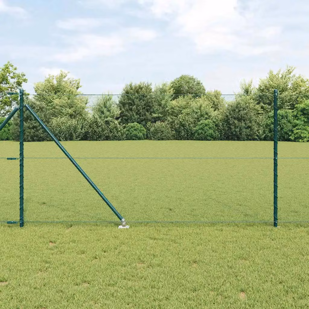 Recinzione esagonale vidaXL in acciaio rivestito in PVC verde con pali per installazione nel terreno, L: 10 m, H: 1 m