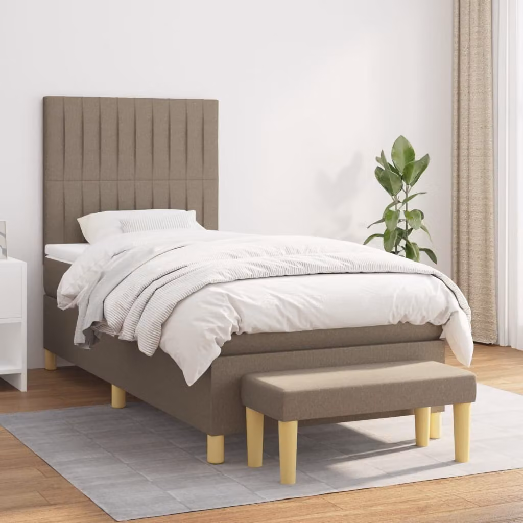 The Living Store Letto a molle con materasso Taupe 80x200 cm in tessuto