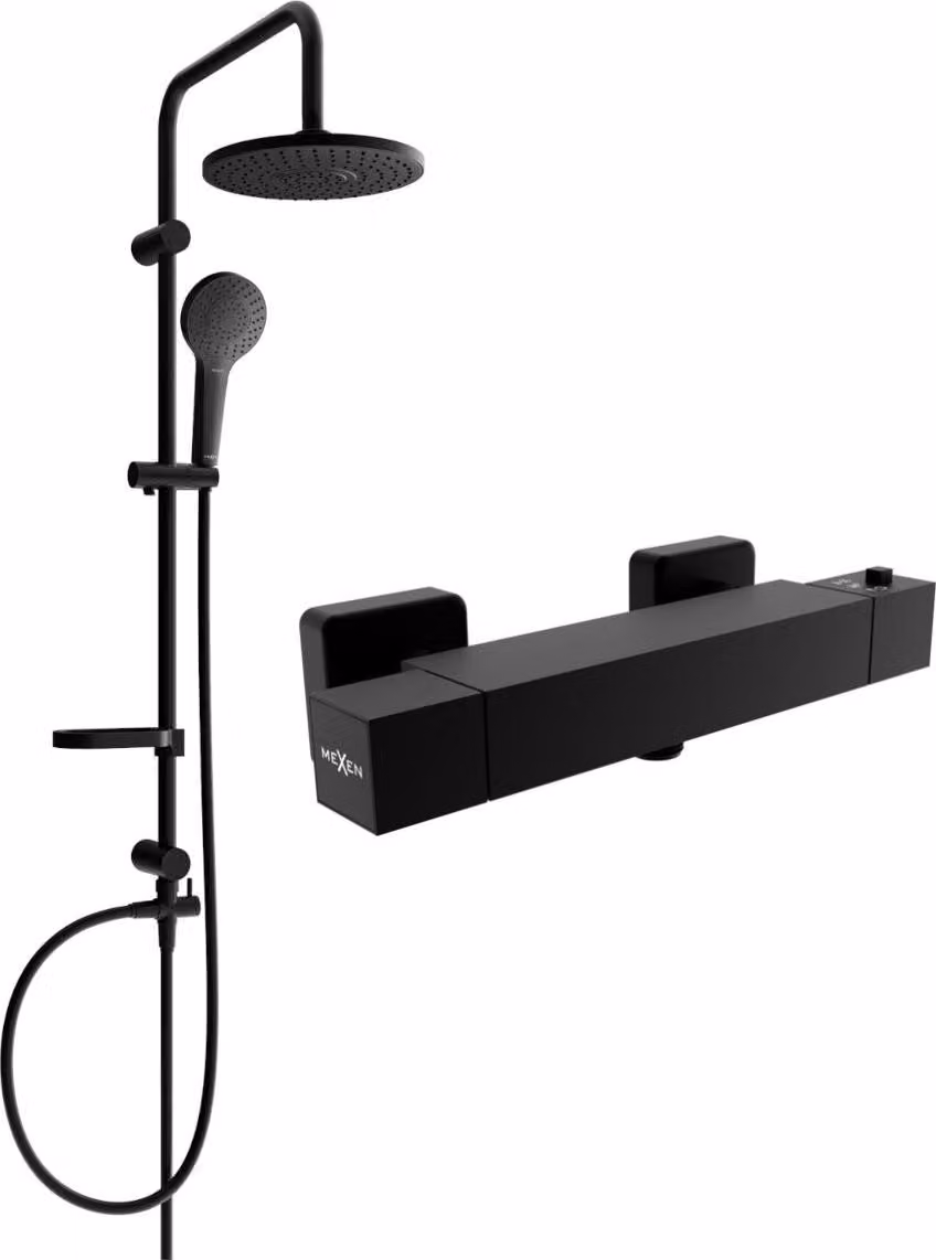 Mexen Erik set doccia esterno con soffione e miscelatore termostatico Cube, nero - 77200205-70