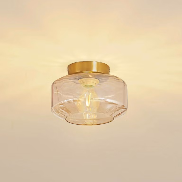 Plafoniera soffitto Hildur Lindby, dimmerabile, Crema / Ambra, Soggiorno / Sala da pranzo, Vetro, Plafoniera