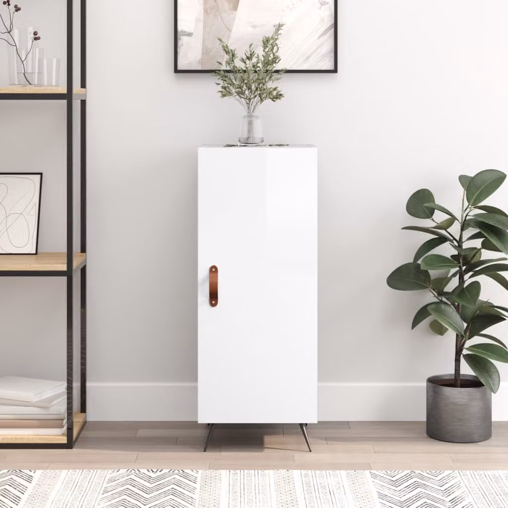 Credenza moderna vidaXL in legno multistrato bianco lucido, sospesa, L/P/H: 34,5 x 34 x 90 cm