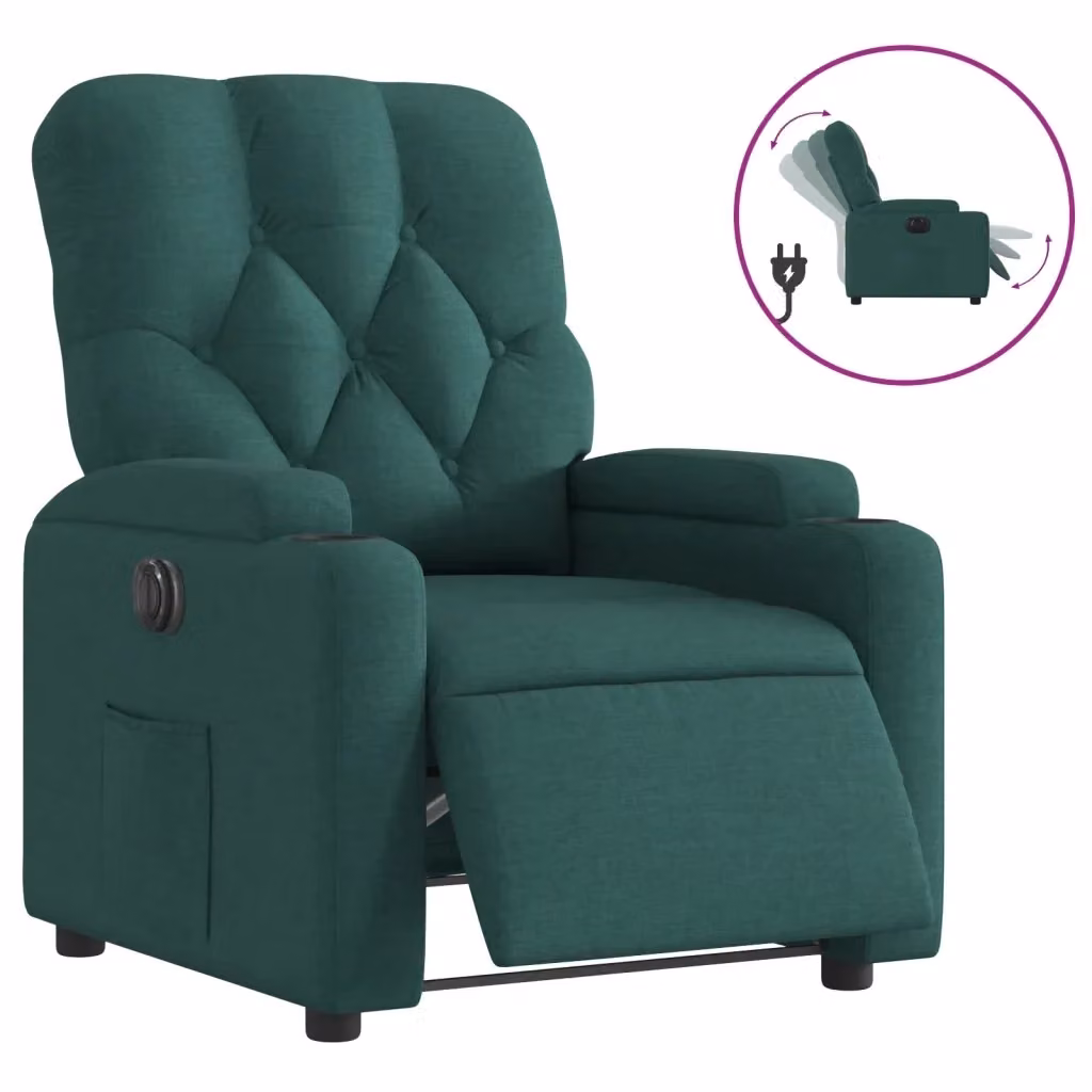 Poltrona Reclinabile Elettrica vidaXL in Tessuto Verde con Braccioli e Funzione Auto-Return – 2