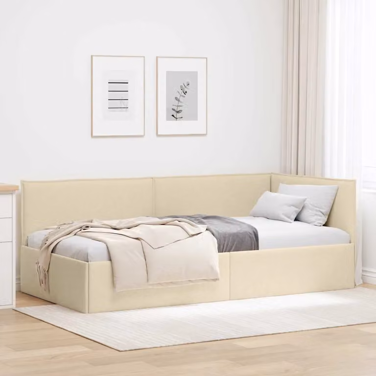 vidaXL Letto ad angolo moderno con chaise longue asimmetrica in tessuto beige, L/P/H: 204 x 140 x 104 cm