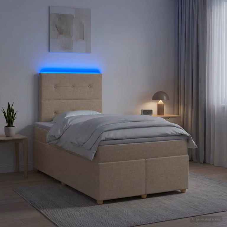 Letto box spring ibrido vidaXL con materasso a molle insacchettate e base contenitore, con illuminazione sottostante e porta USB, Multicolore, L/P: 120 x 200 cm