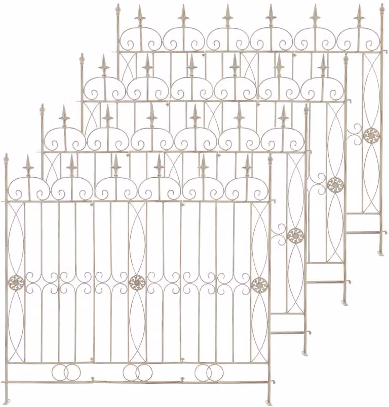 Set di 4 recinzioni da giardino, modello "Mangold", recinzione a pannelli, stile rustico, ideale per giardino e terrazza. Colore: crema anticato