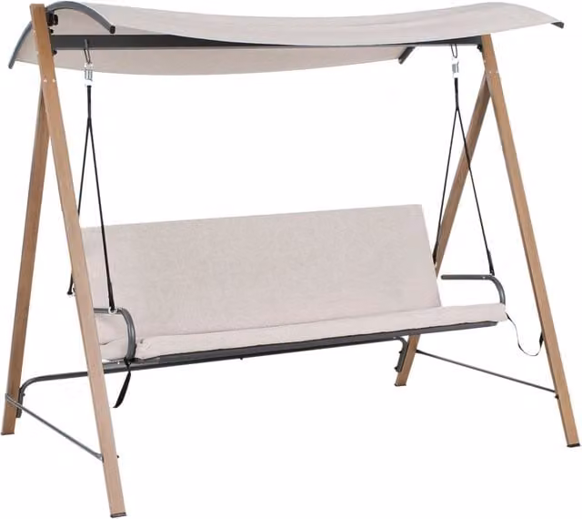 Dondolo da giardino in tessuto beige con struttura in acciaio a 3 posti
