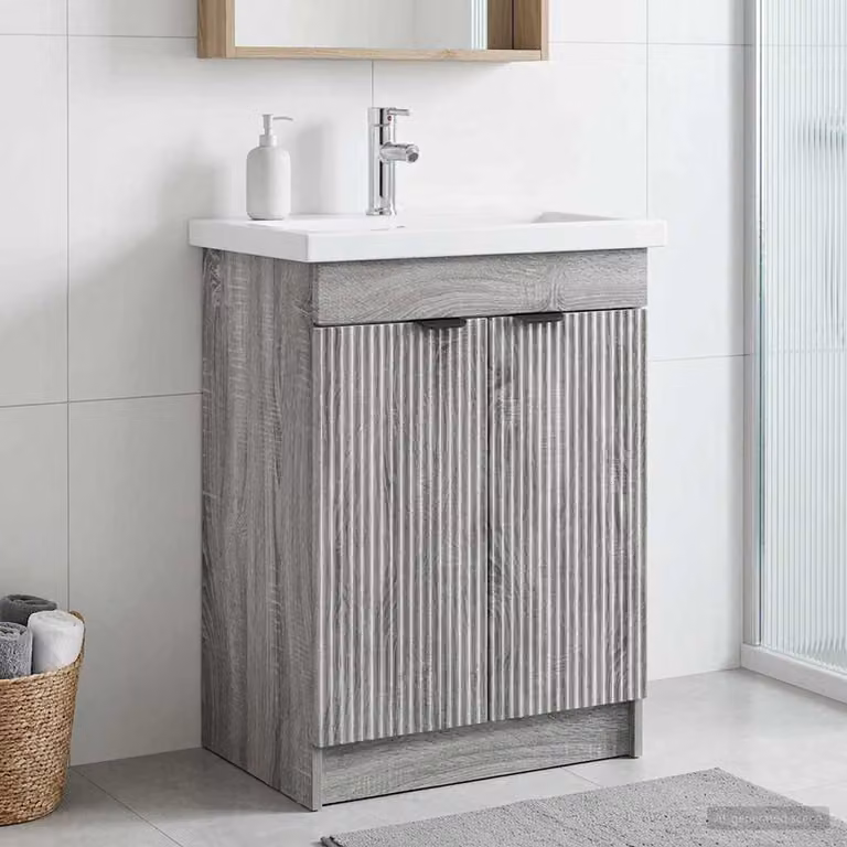 Mobiletto da bagno sotto il lavello vidaXL in stile moderno, colore grigio, con ante a cerniera e ripiani interni, L: 78,5 cm, P: 37,5 cm, H: 81,0 cm