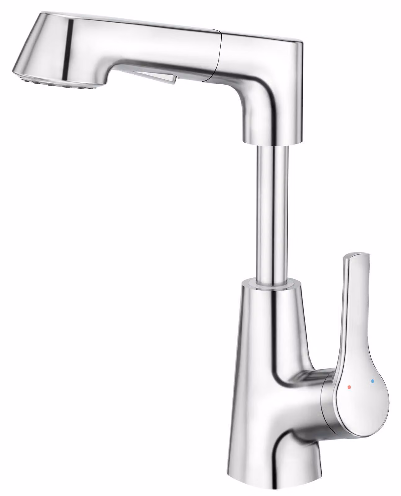 Miscelatore per lavabo, estraibile, regolabile in altezza, cromato, con un foro