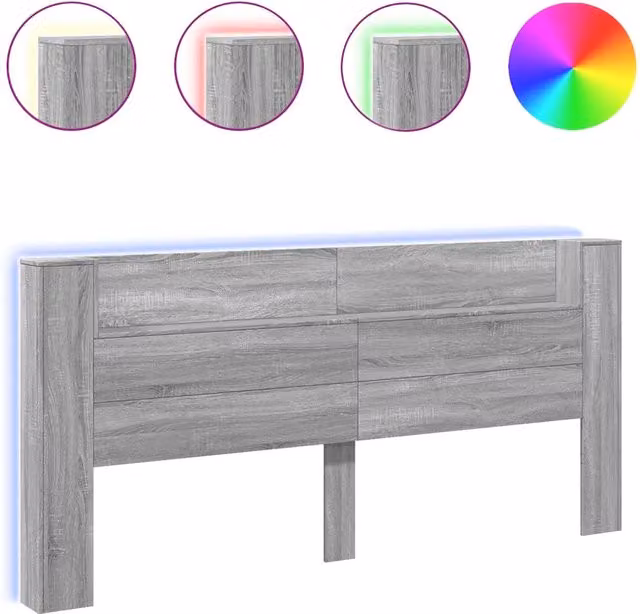 Testata con contenitore e illuminazione LED Grigio Sonoma con porta USB e mensola integrata L 220 cm x P 16,5 cm x H 103,5 cm