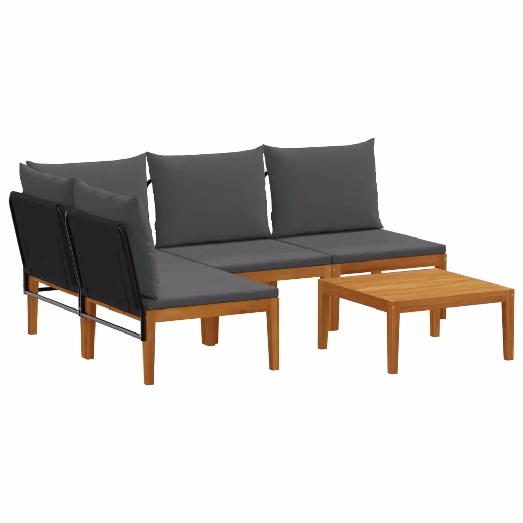 Set da giardino componibile a forma di L vidaXL in legno di acacia con divano a 3 posti, elemento angolare e tavolino da caffè, completo di cuscini in tessuto beige e antracite – 2