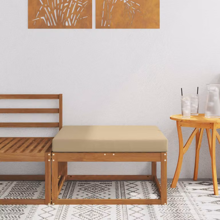 vidaXL Poggiapiedi da Esterno in Legno di Acacia con Cuscini Beige e Marrone L: 79 cm, P: 37 cm, H: 37 cm