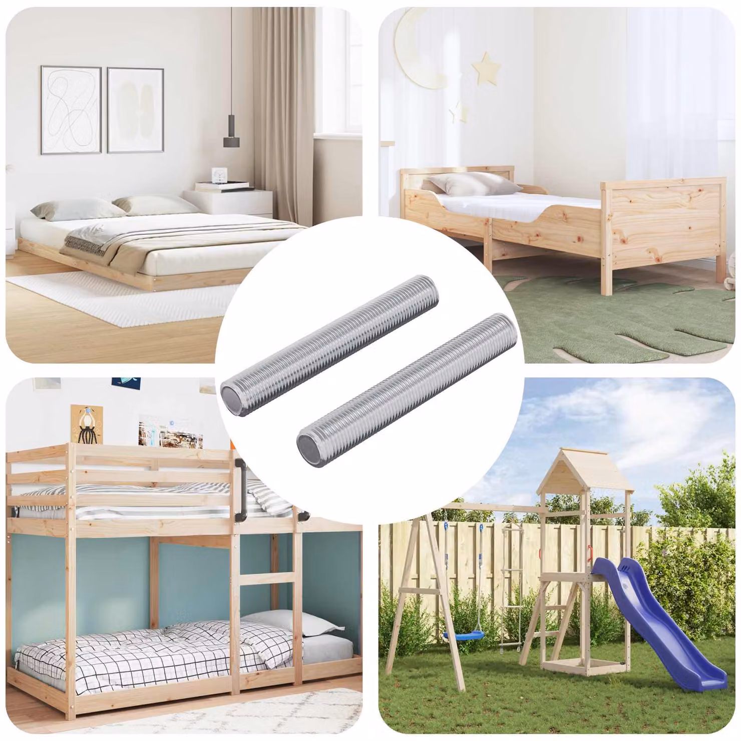 Set di 2 aste filettate galvanizzate vidaXL in acciaio argento, Diametro: 8 mm, Lunghezza: 55 mm