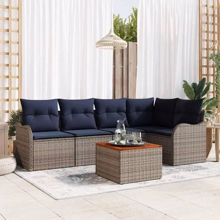 Maison Exclusive - Set da giardino composto da 6 pezzi, divano, colore grigio, realizzato in rattan sintetico