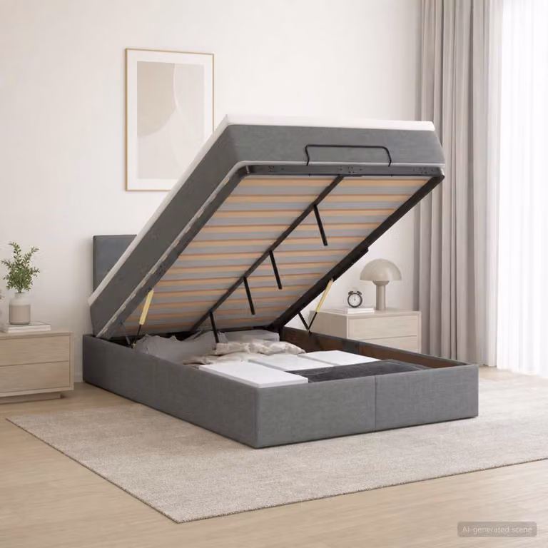 Letto Ottomano con Materasso vidaXL, Grigio e Bianco, con Illuminazione LED e Porta USB, L/P: 120 x 200 cm