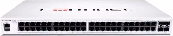Switch Fortinet FortiSwitch-148F-POE Layer 2+ con 48 porte Gigabit Ethernet, 4 porte SFP+ e power budget fino a 370W