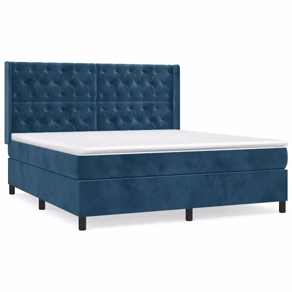 Letto Ibrido con Giroletto a Molle e Materasso vidaXL in Velluto Blu e Bianco L/P: 160 x 200 cm – 2