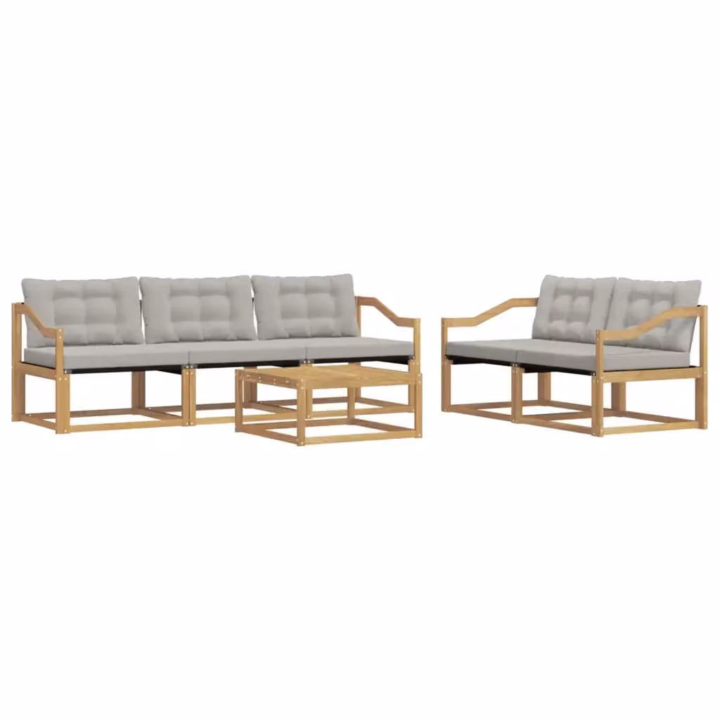 Set di divani da esterno moderno vidaXL in legno di acacia e textilene, 6 pezzi, Bianco e Grigio – 2