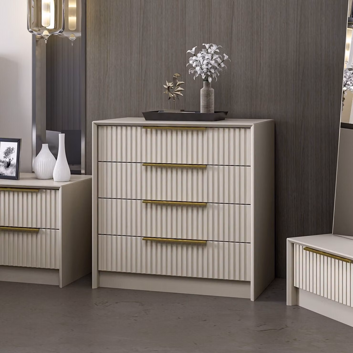Skye Decor, Kale Luxe - 7939, cassettiera, 100% PANNELLI DI PARTICELLE RIVESTITI IN MELAMMINA, pietra, 72 x 45 x 77 cm