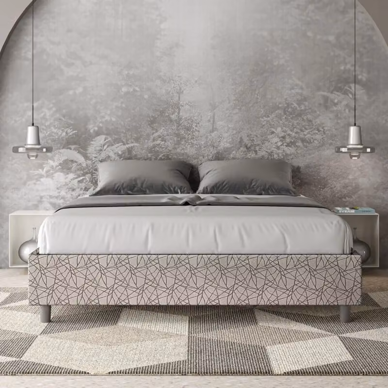 Letto Sommier Matrimoniale Ityhome con Contenitore Era Azelia Imbottito in Tessuto Grigio L: 160 cm, P: 200 cm – 2