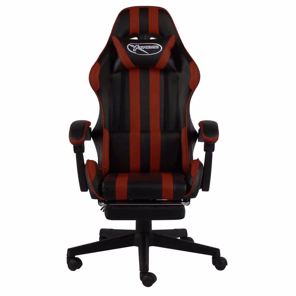 Sedia da Gaming con Poggiapiedi Nero e Rosso Vino in Pelle finta