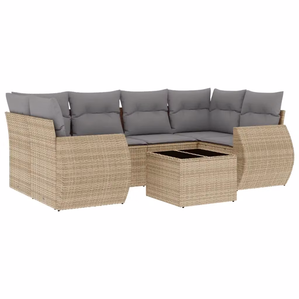 vidaXL Set Divani da Giardino 7 pz a Forma a L con Cuscini Beige e Tavolino da Esterno in Polyrattan e Metallo – 2