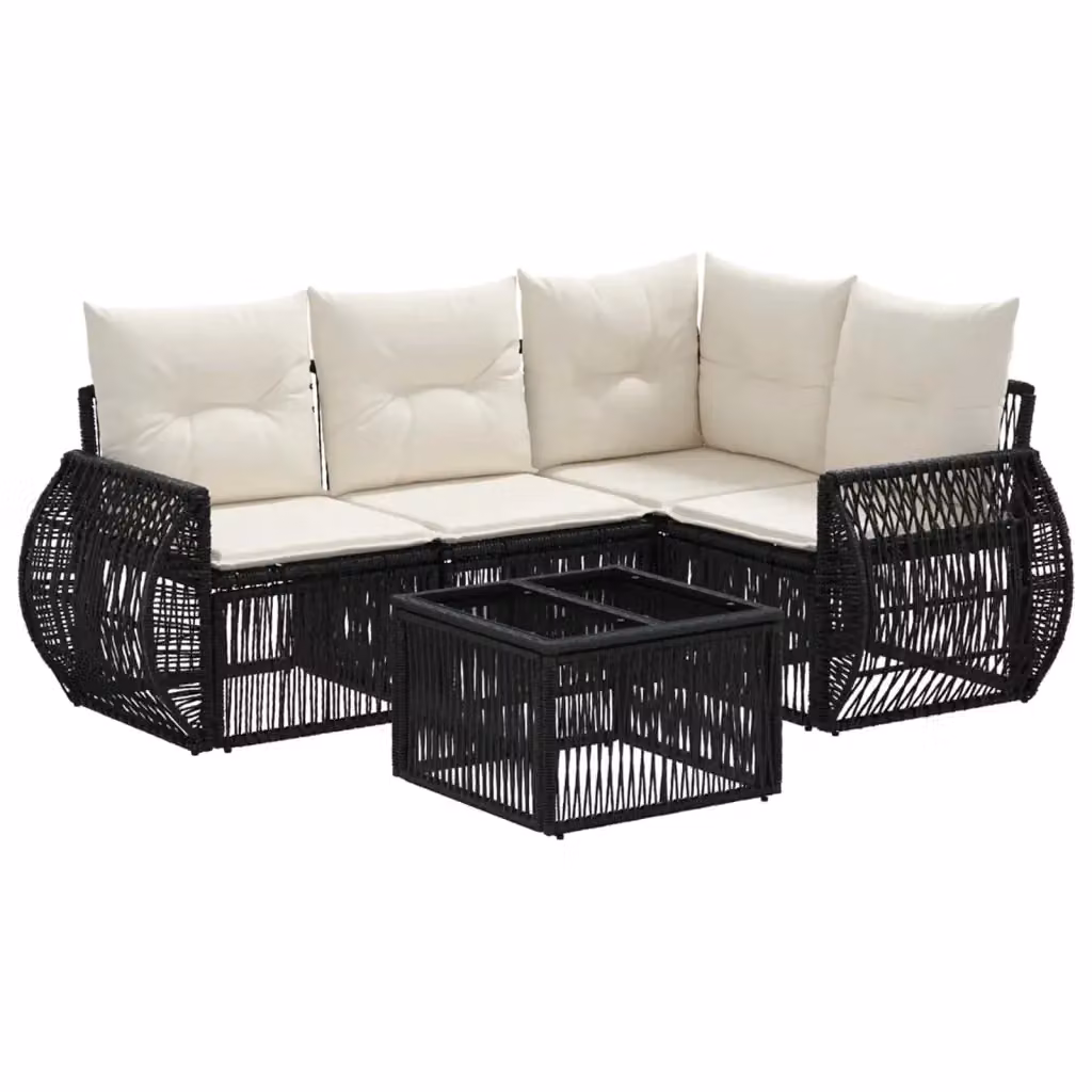 Set Divano da Giardino a L con Tavolino vidaXL, 5 Pezzi, Nero e Bianco con Cuscini Rimovibili – 2