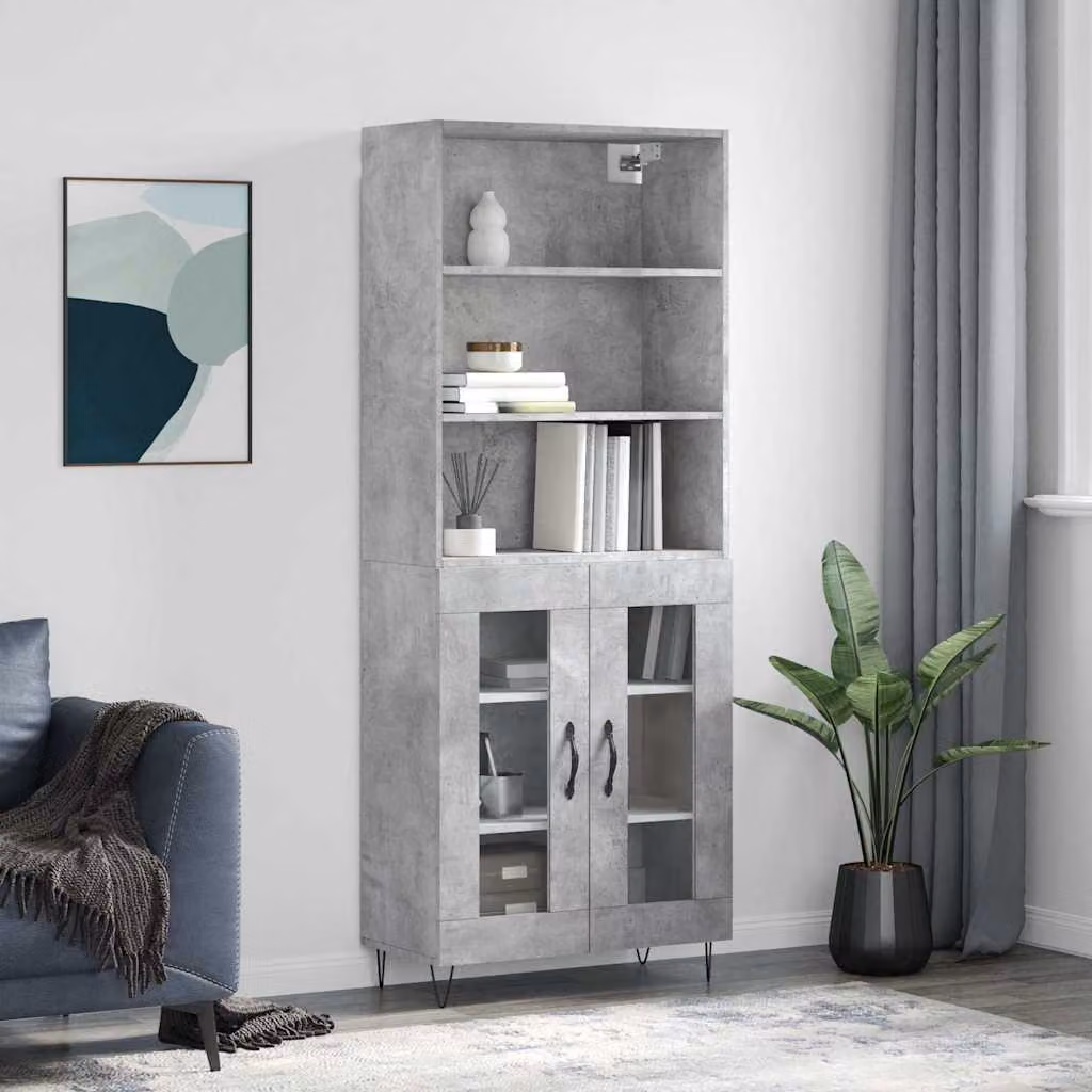 Credenza moderna vidaXL in legno multistrato e metallo, colore grigio, L: 69,5 cm, P: 34 cm, H: 180 cm