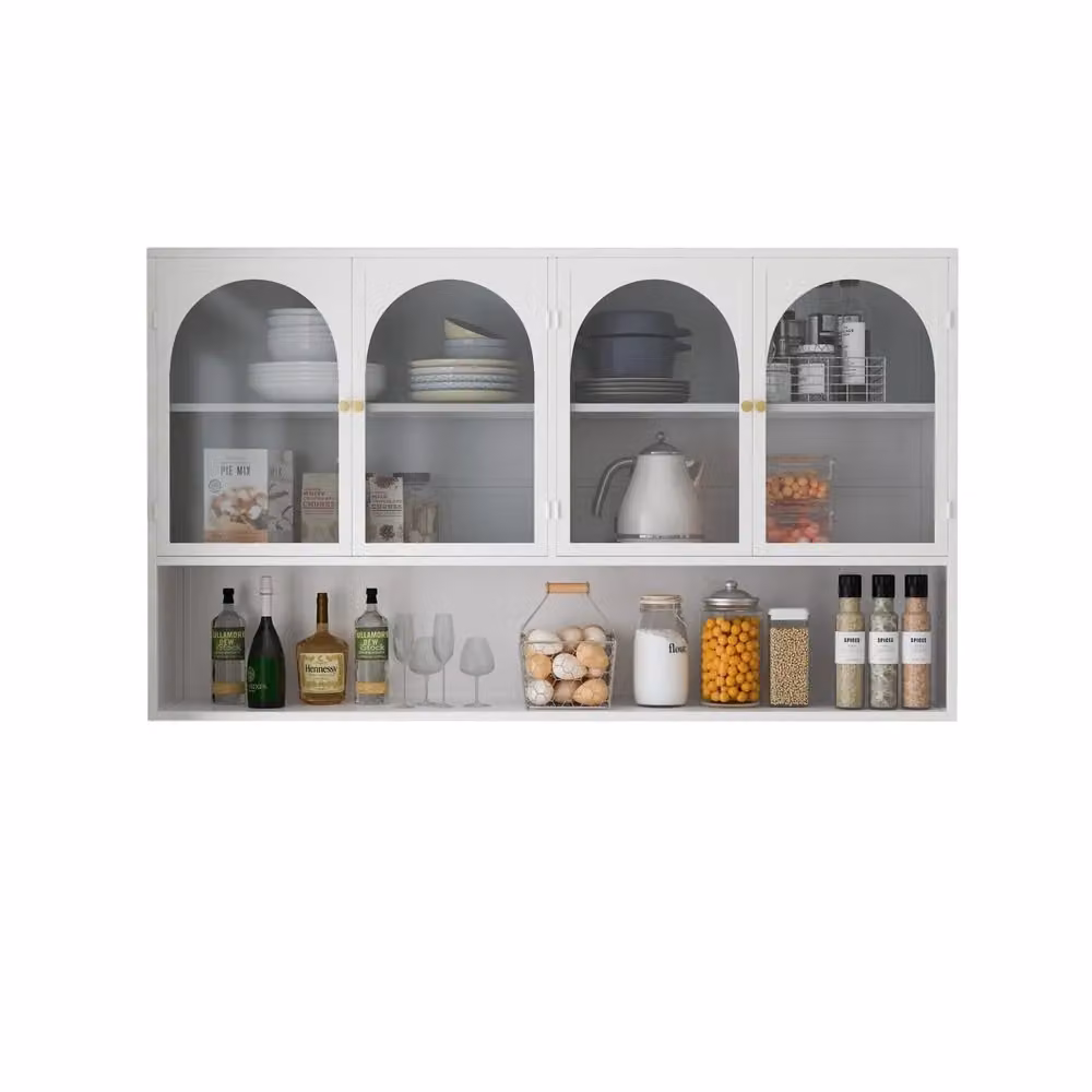 Armadietto a Parete Minimal Bianco con Ante in Vetro per Cucina, Soggiorno o Bagno – 2