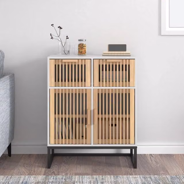 Credenza bianca vidaXL in legno e metallo per sala da pranzo L: 60 cm, P: 30 cm, H: 75 cm