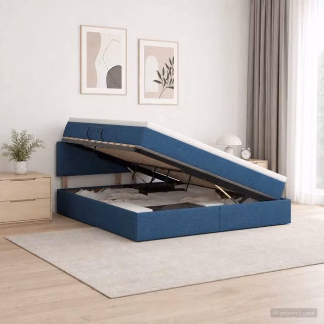 Letto con contenitore e illuminazione LED vidaXL in tessuto blu con porta USB, L/P/H: 160 x 200 x 140 cm – 1